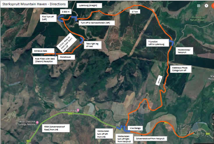 Directions from Johannesburg to Sterkspruit Mountain Haven